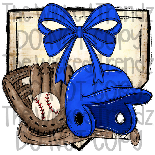 Blue Bow Baseball Team Baseball Mom Digital Design