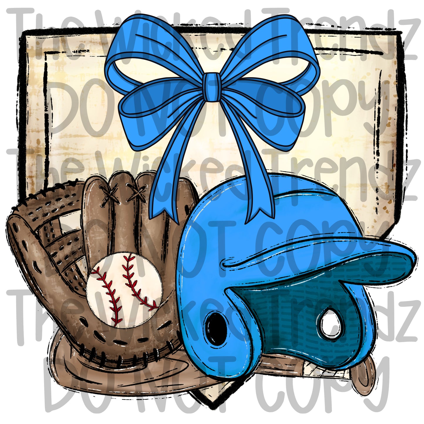 Light Blue Bow Baseball Team Baseball Mom Digital Design