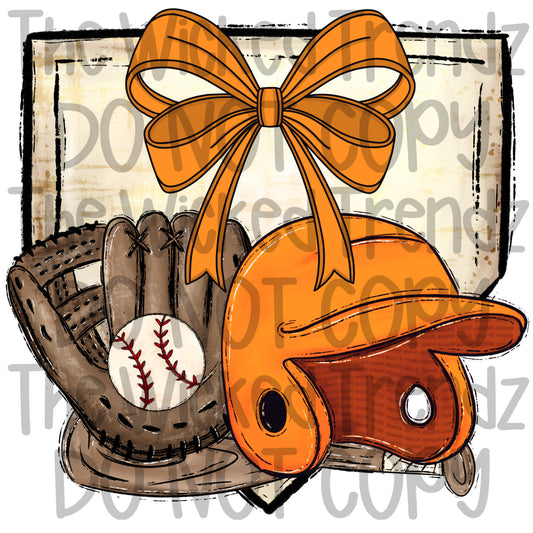 Orange Bow Baseball Team Baseball Mom Digital Design