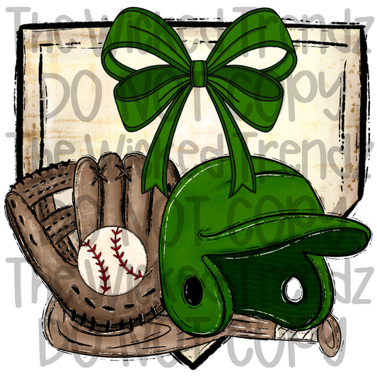 Dark Green Bow Baseball Team Baseball Mom Digital Design