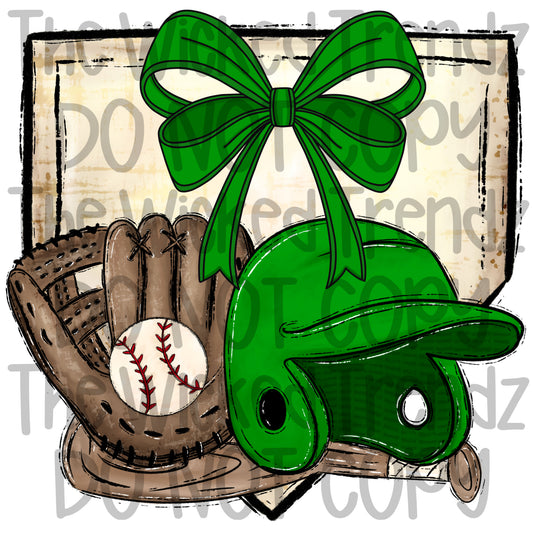 Green Bow Baseball Team Baseball Mom Digital Design