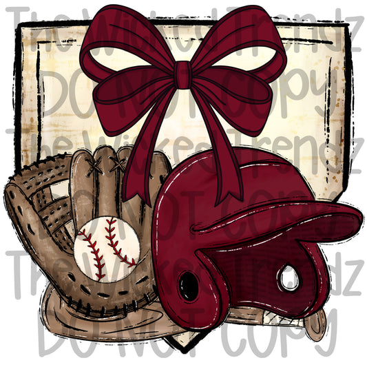 Maroon Bow Baseball Team Baseball Mom Digital Design