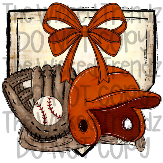 Burnt Orange Bow Baseball Team Baseball Mom Digital Design