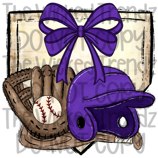 Purple Bow Baseball Team Baseball Mom Digital Design