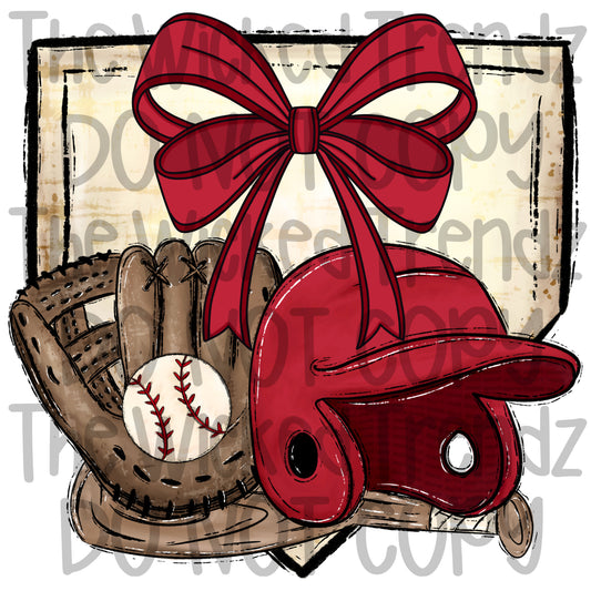 Red Bow Baseball Team Baseball Mom Digital Design