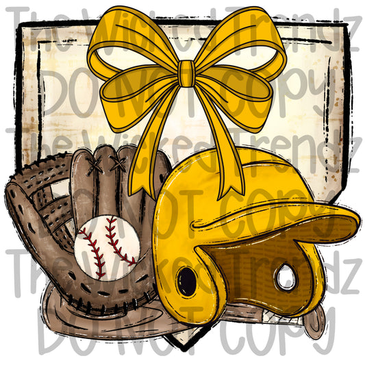 Yellow Bow Baseball Team Baseball Mom Digital Design