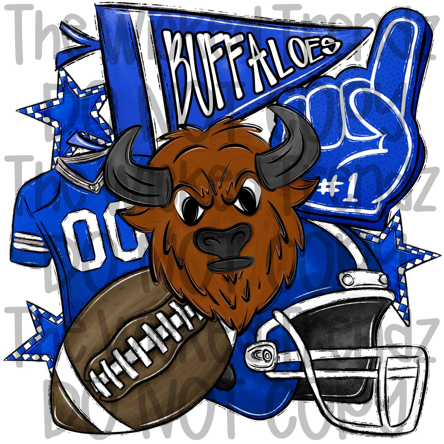 Buffaloes Blue Football Mascot Digital Design