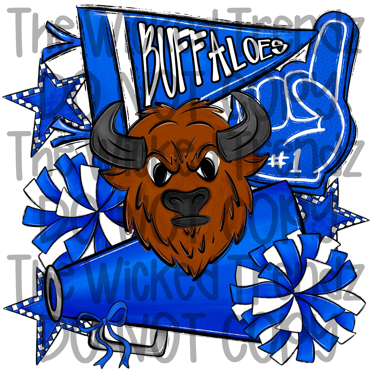 Buffaloes Blue Cheer Cheerleading Cheerleader Mascot Digital Design Spirit Shirt Design