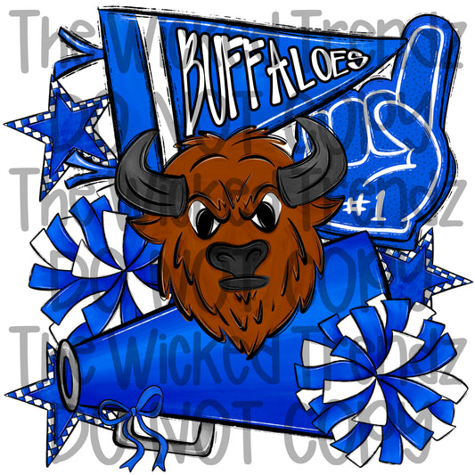 Buffaloes Blue Cheer Cheerleading Cheerleader Mascot Digital Design Spirit Shirt Design