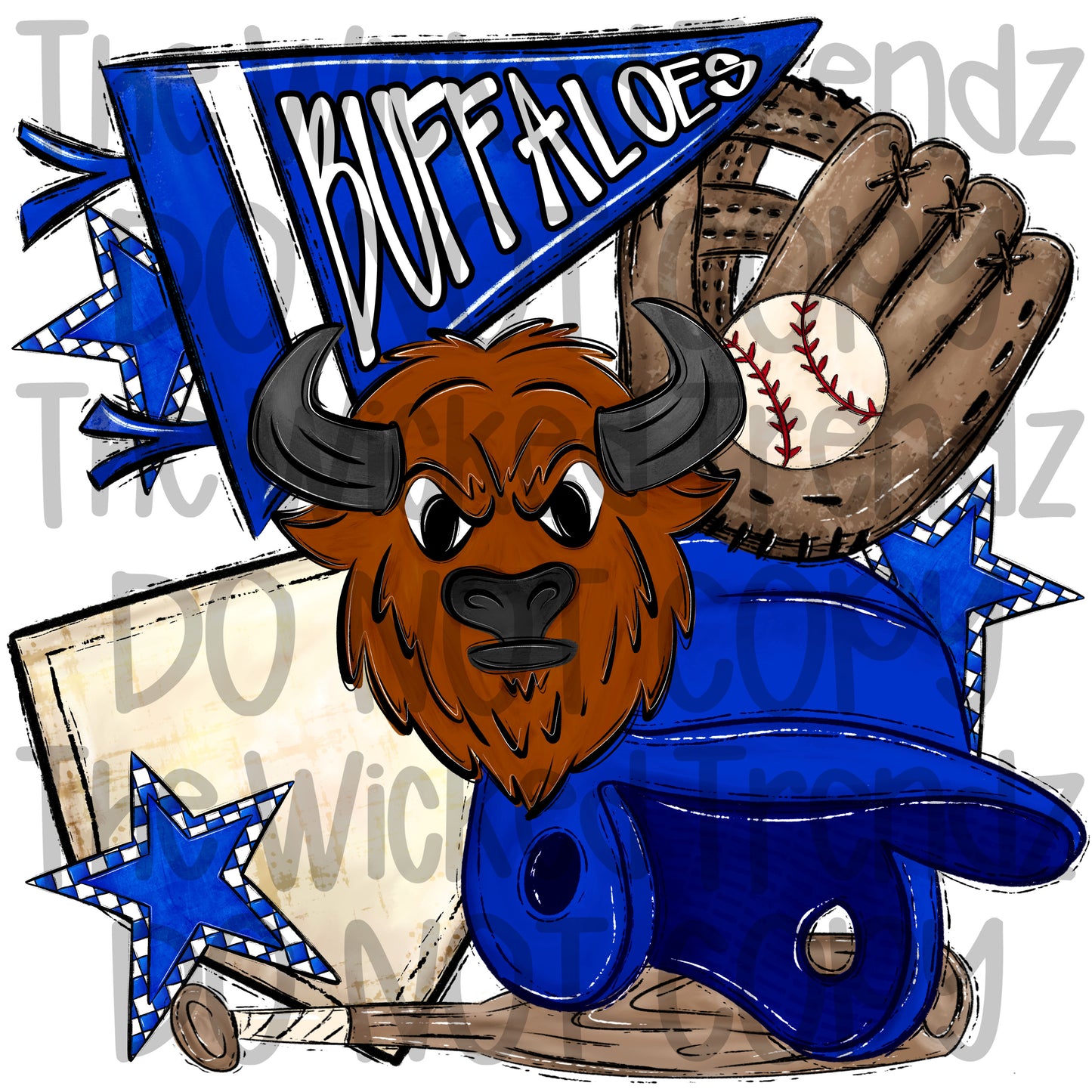 Buffaloes Blue Baseball Team Mascot Digital Design