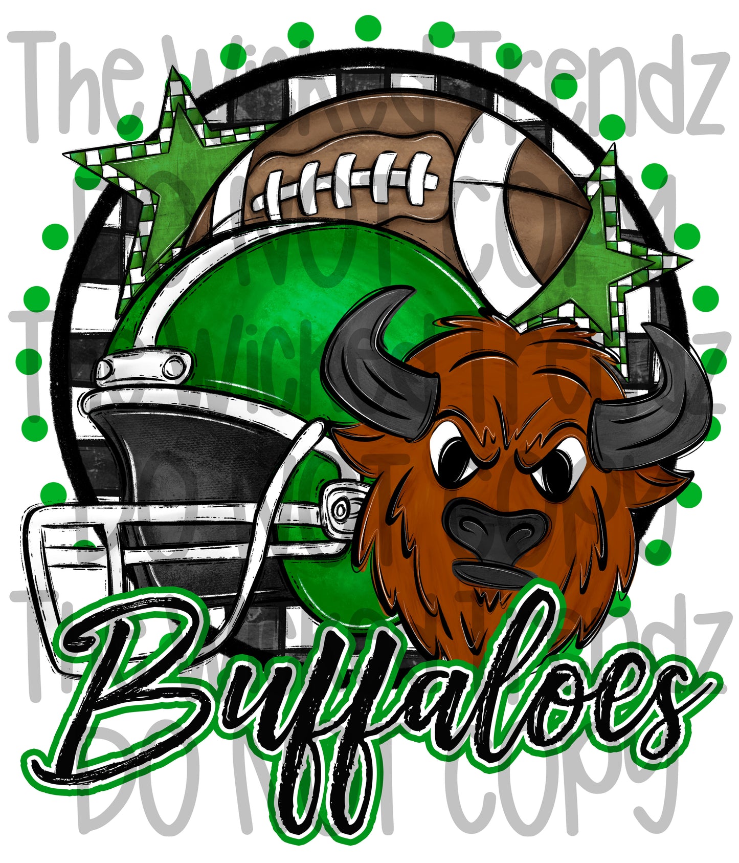 Buffaloes Green Football Mascot Digital Design
