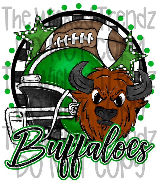 Buffaloes Green Football Mascot Digital Design