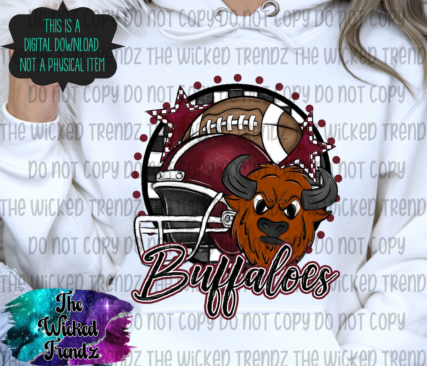 Buffaloes Maroon Football Mascot Digital Design