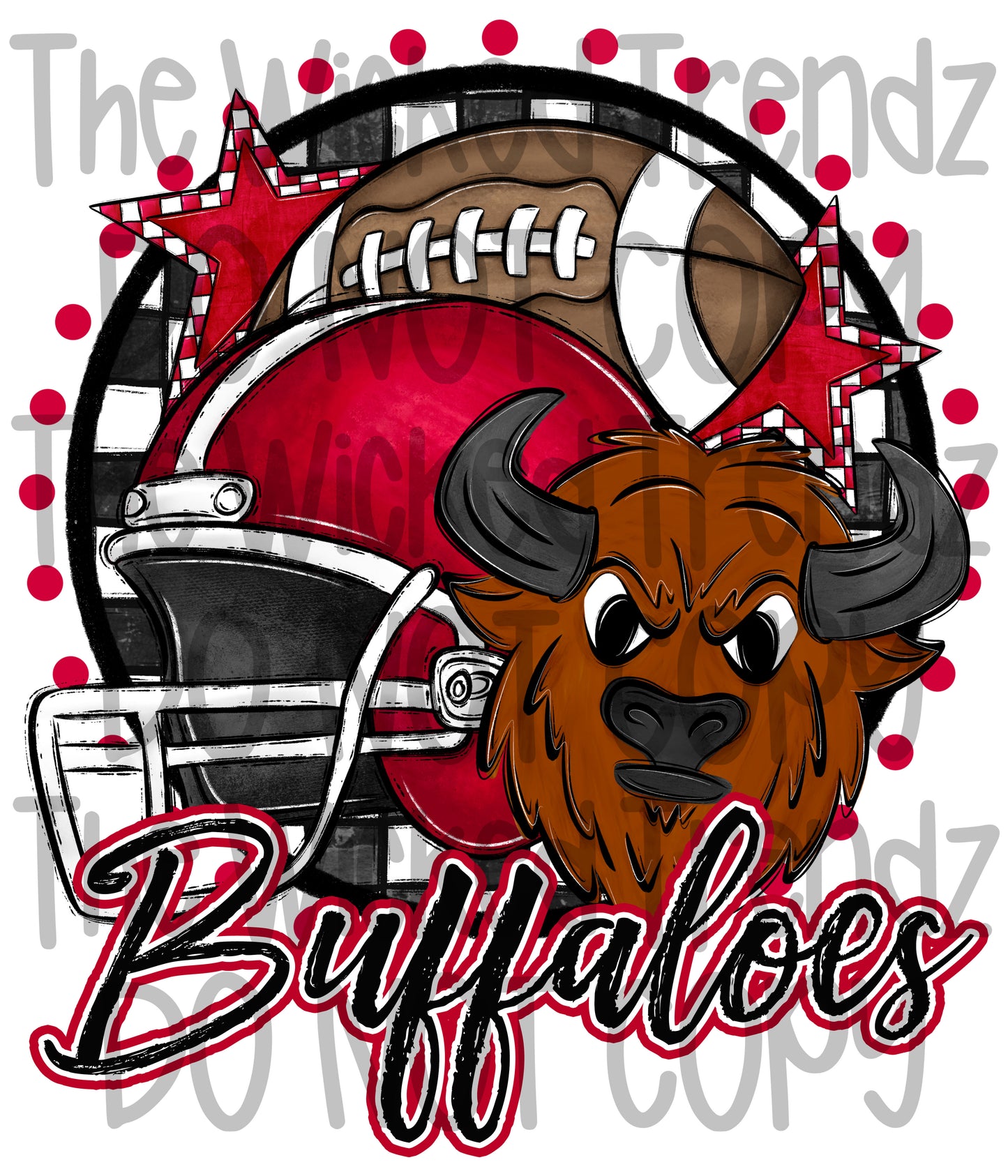 Buffaloes Red Football Mascot Digital Design