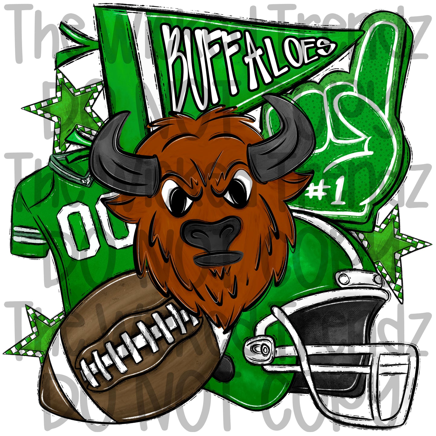 Buffaloes Green Football Mascot Digital Design