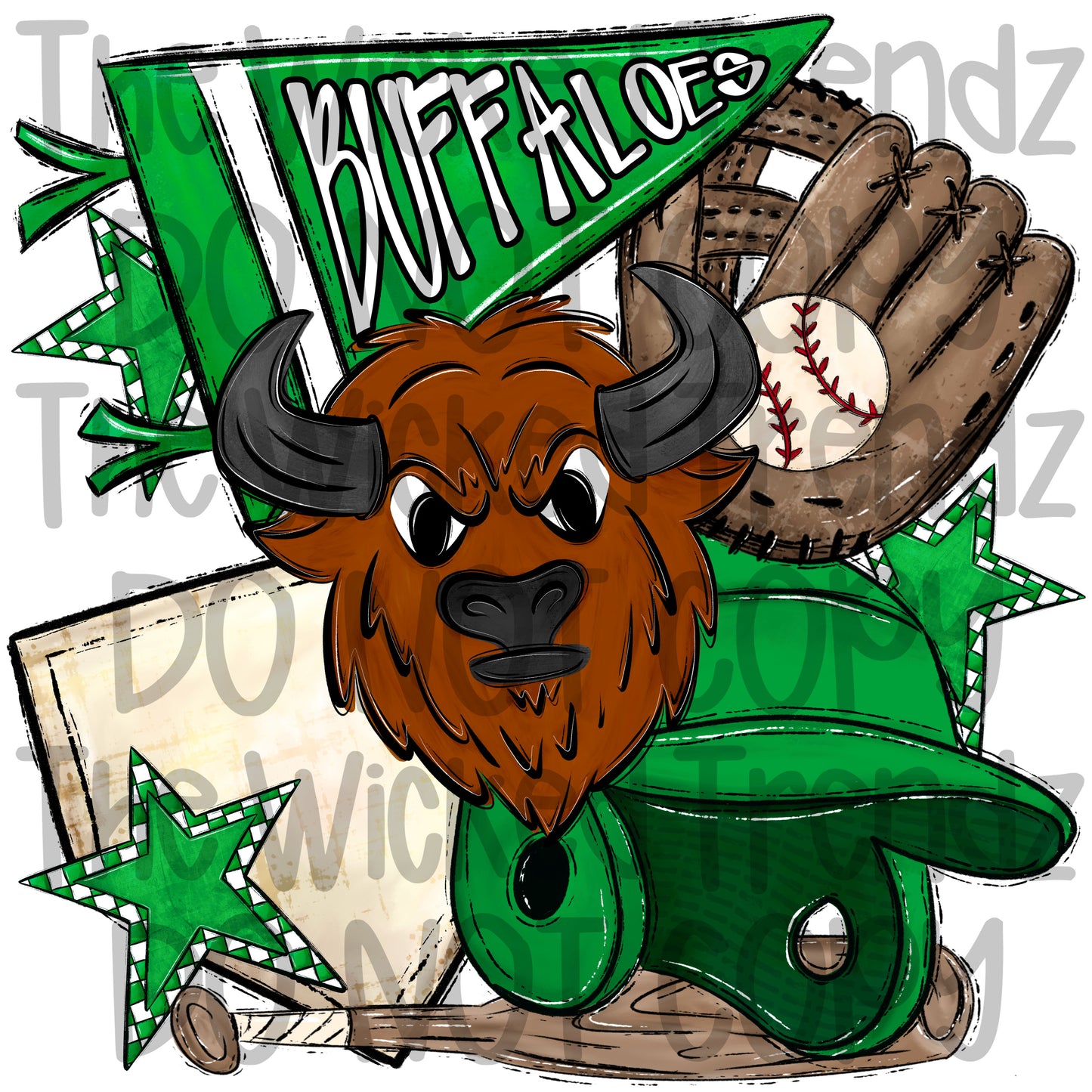 Buffaloes Green Baseball Team Mascot Digital Design