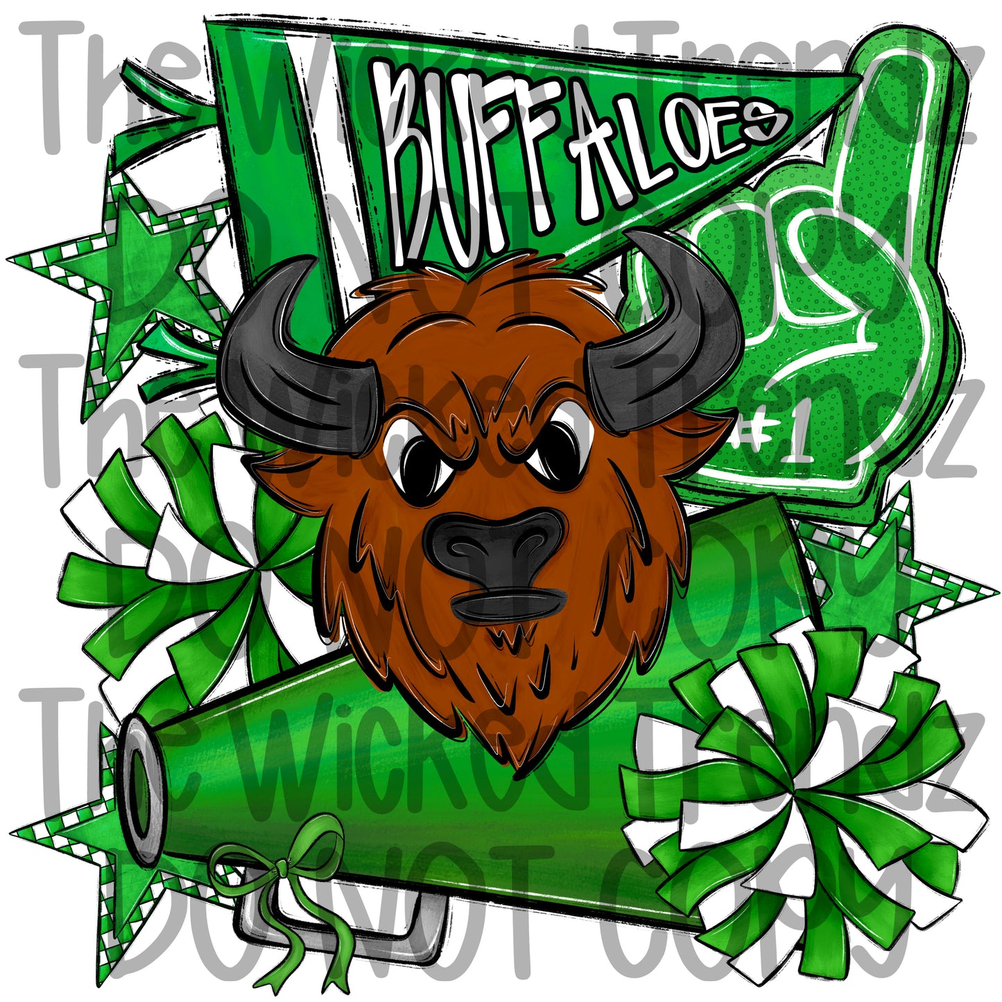 Buffaloes Green Cheer Cheerleading Cheerleader Mascot Digital Design Spirit Shirt Design