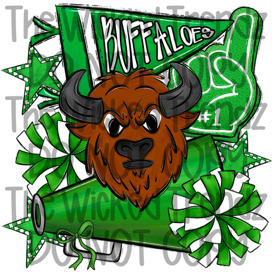 Buffaloes Green Cheer Cheerleading Cheerleader Mascot Digital Design Spirit Shirt Design