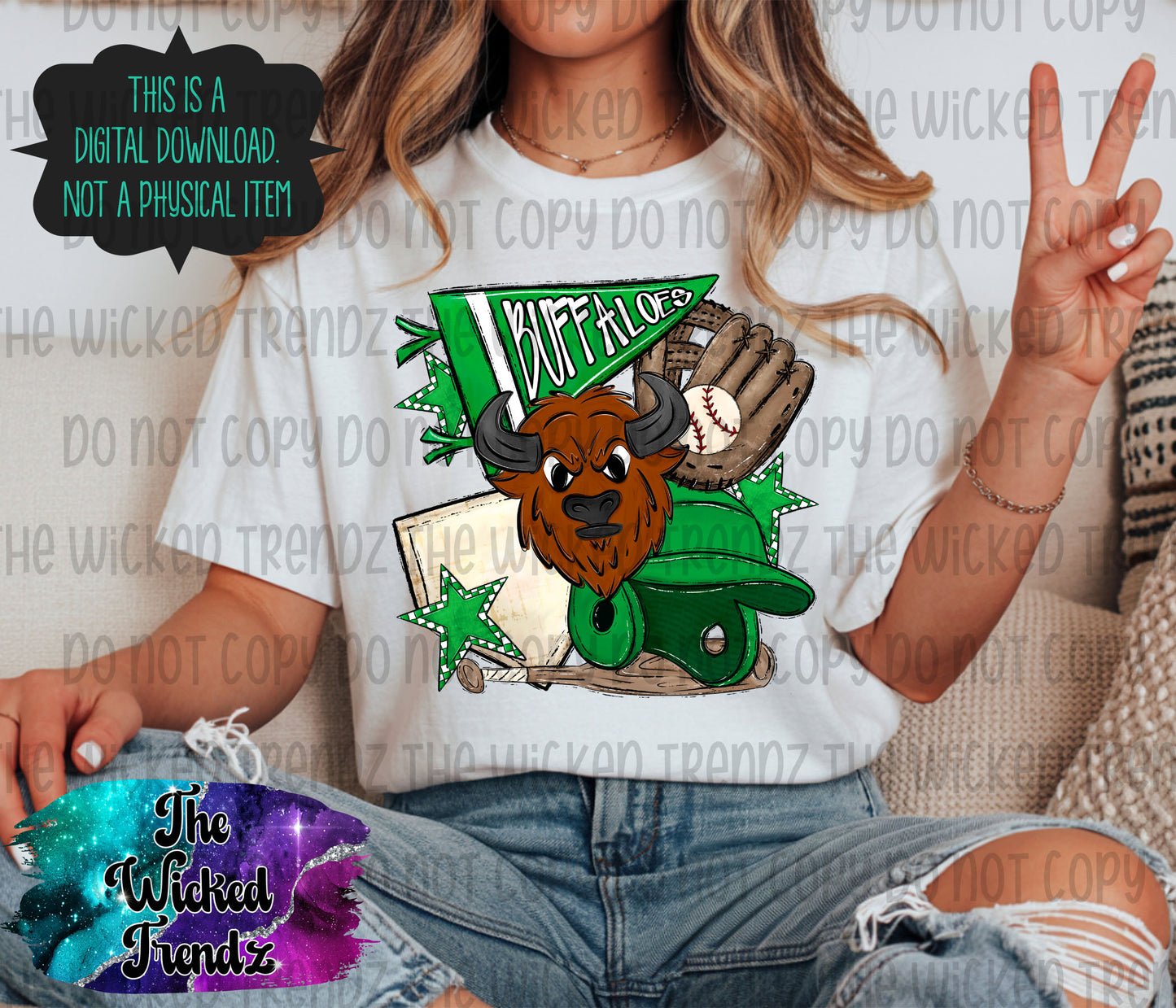 Buffaloes Green Baseball Team Mascot Digital Design