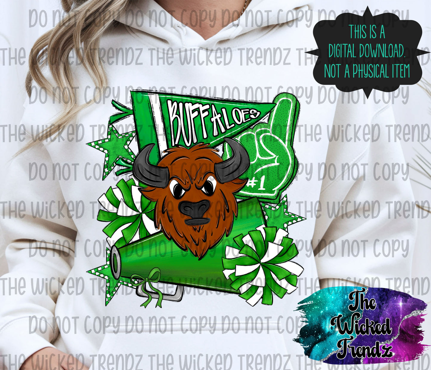 Buffaloes Green Cheer Cheerleading Cheerleader Mascot Digital Design Spirit Shirt Design