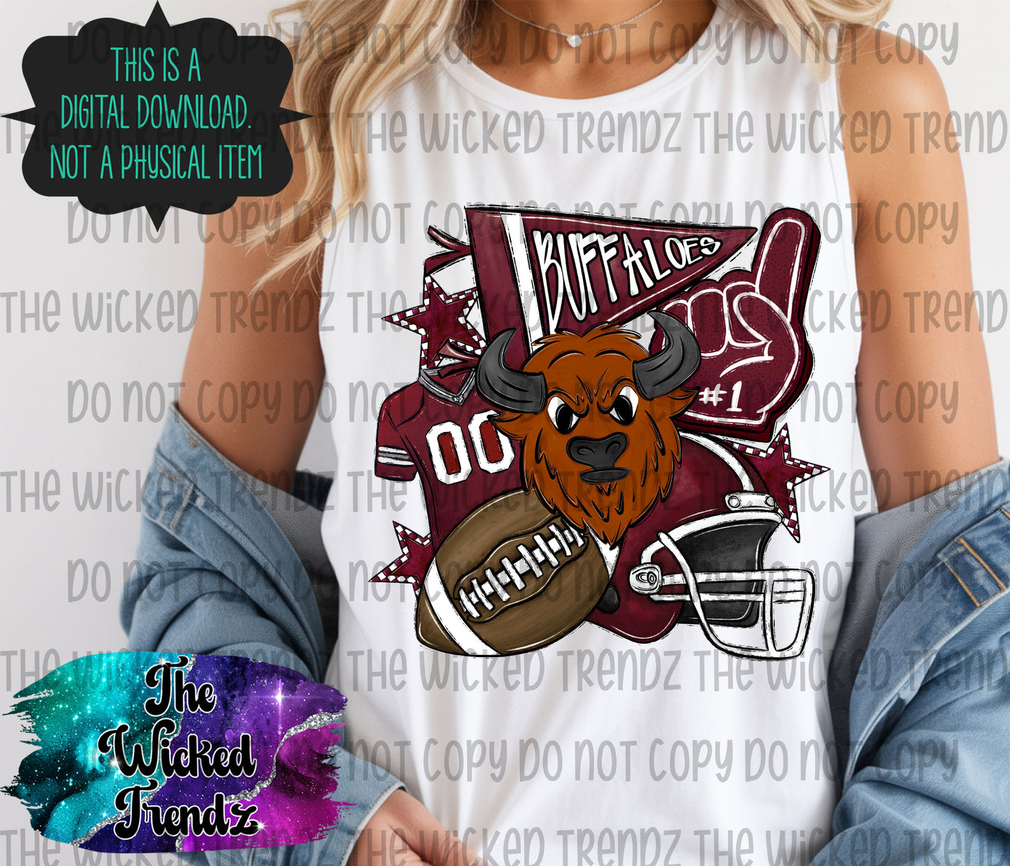 Buffaloes Maroon Football Mascot Digital Design