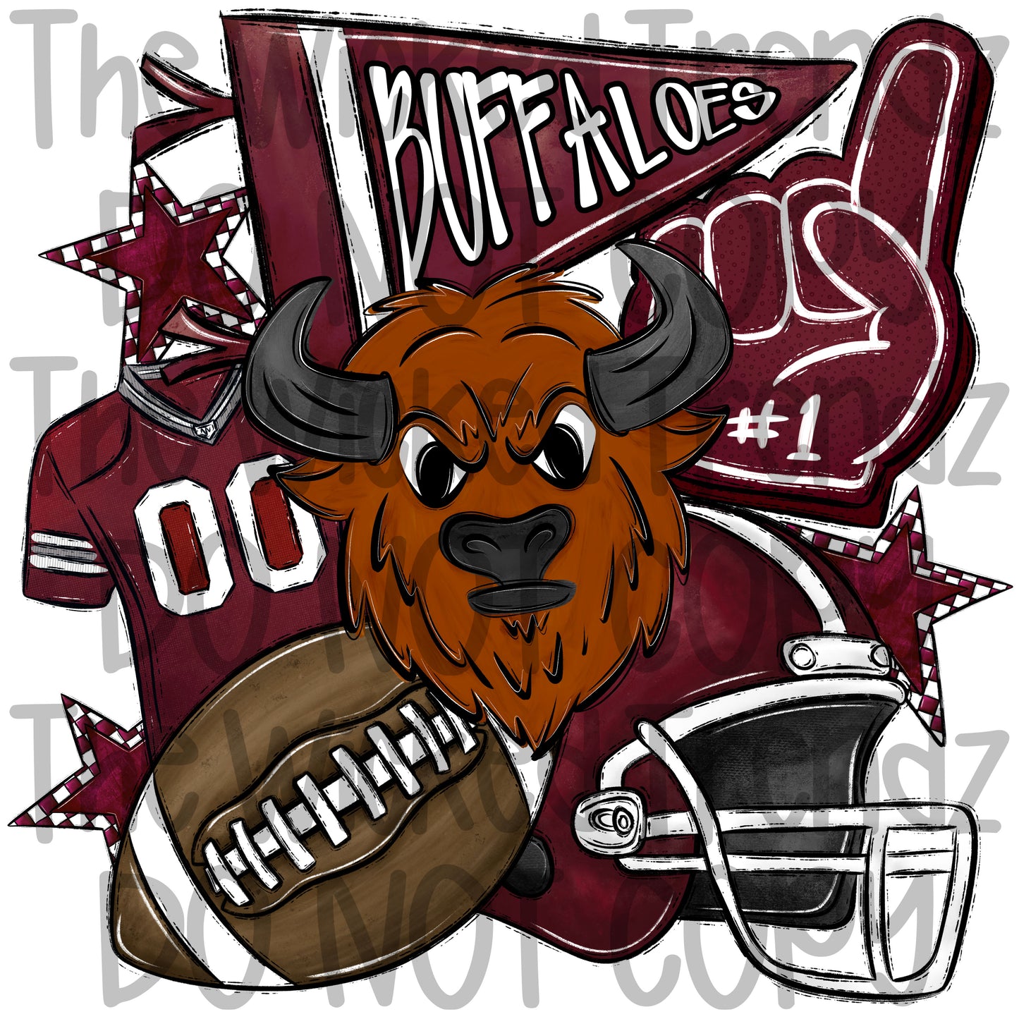 Buffaloes Maroon Football Mascot Digital Design