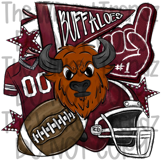 Buffaloes Maroon Football Mascot Digital Design