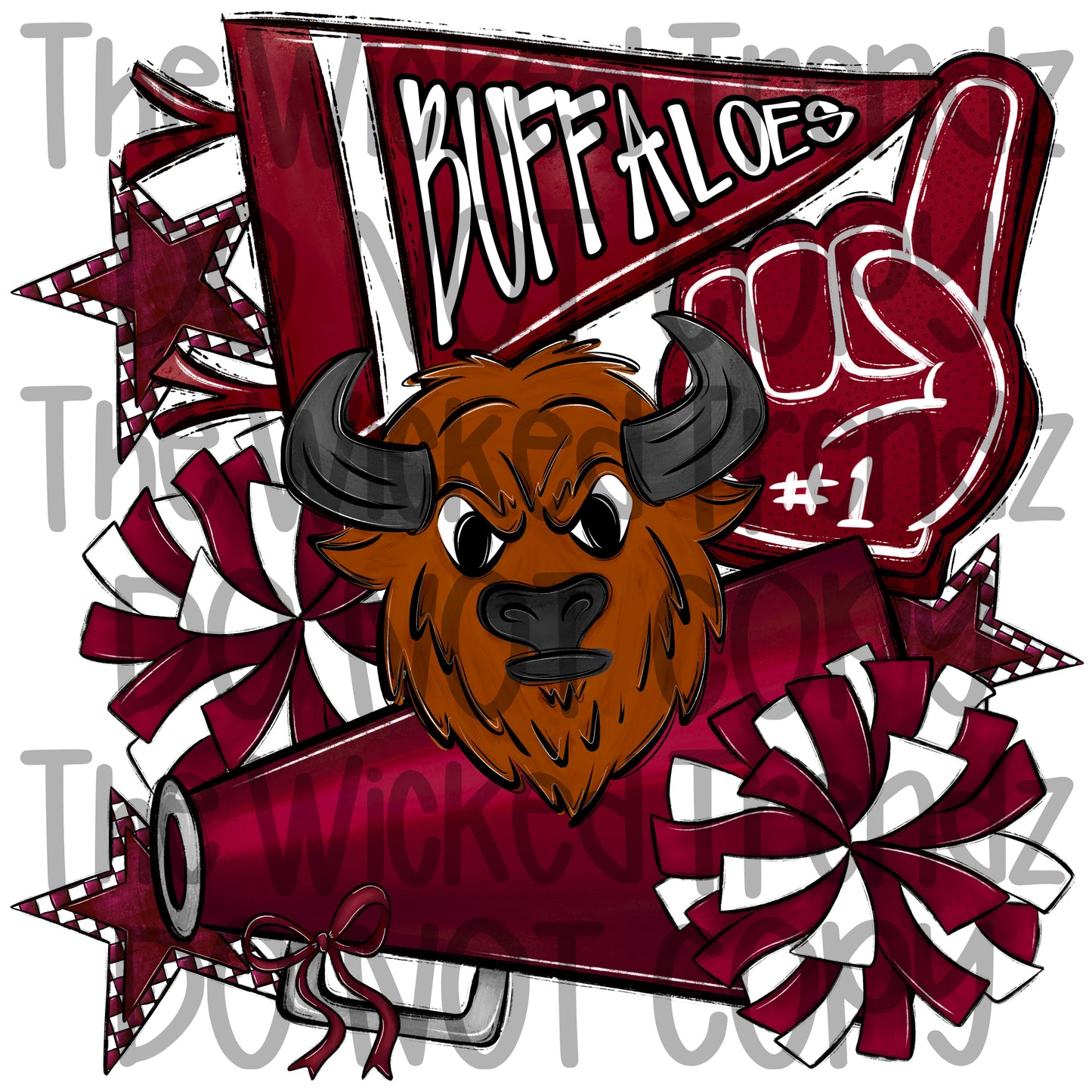Buffaloes Maroon Cheer Cheerleading Cheerleader Mascot Digital Design Spirit Shirt Design