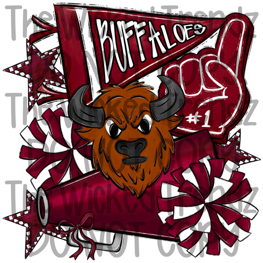 Buffaloes Maroon Cheer Cheerleading Cheerleader Mascot Digital Design Spirit Shirt Design