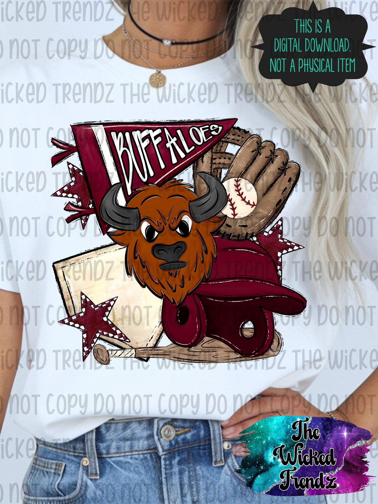 Buffaloes Maroon Baseball Team Mascot Digital Design