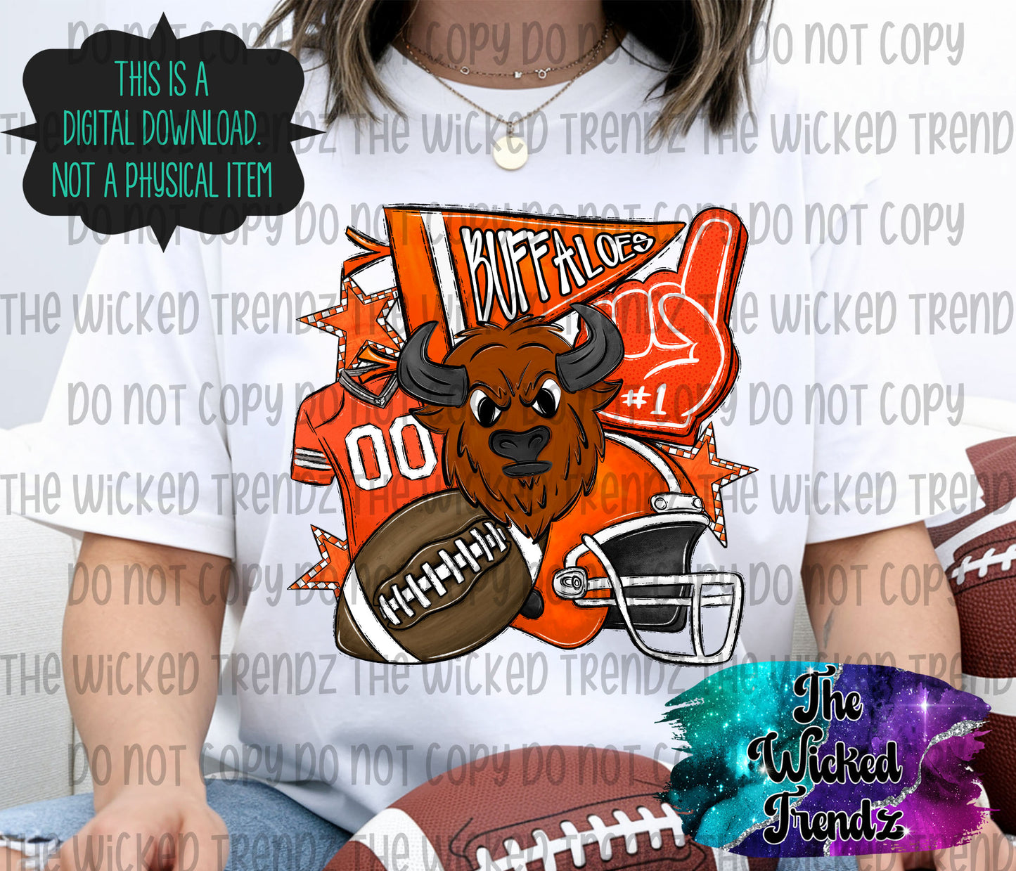 Buffaloes Orange Football Mascot Digital Design