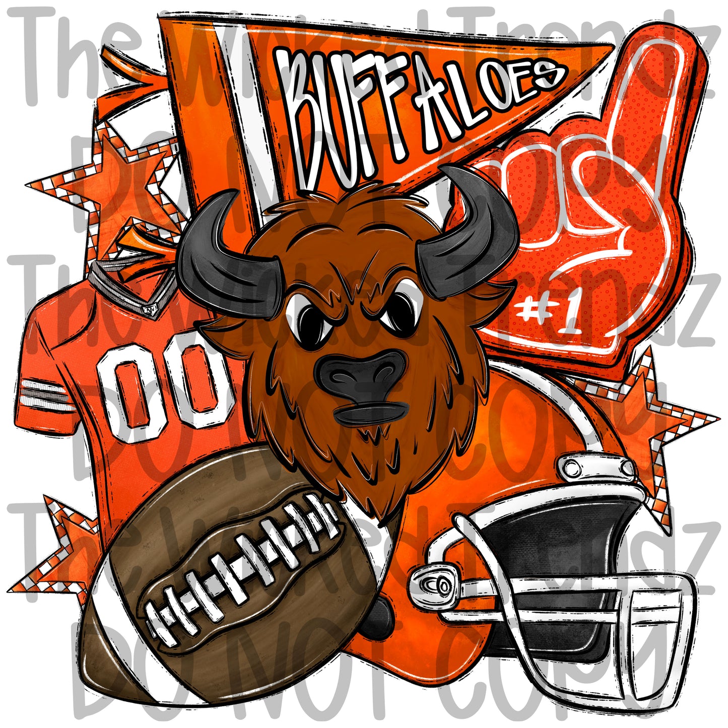 Buffaloes Orange Football Mascot Digital Design