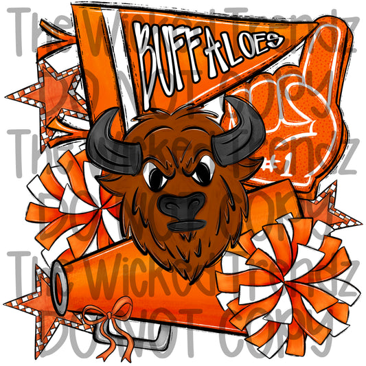 Buffaloes Orange Cheer Cheerleading Cheerleader Mascot Digital Design Spirit Shirt Design