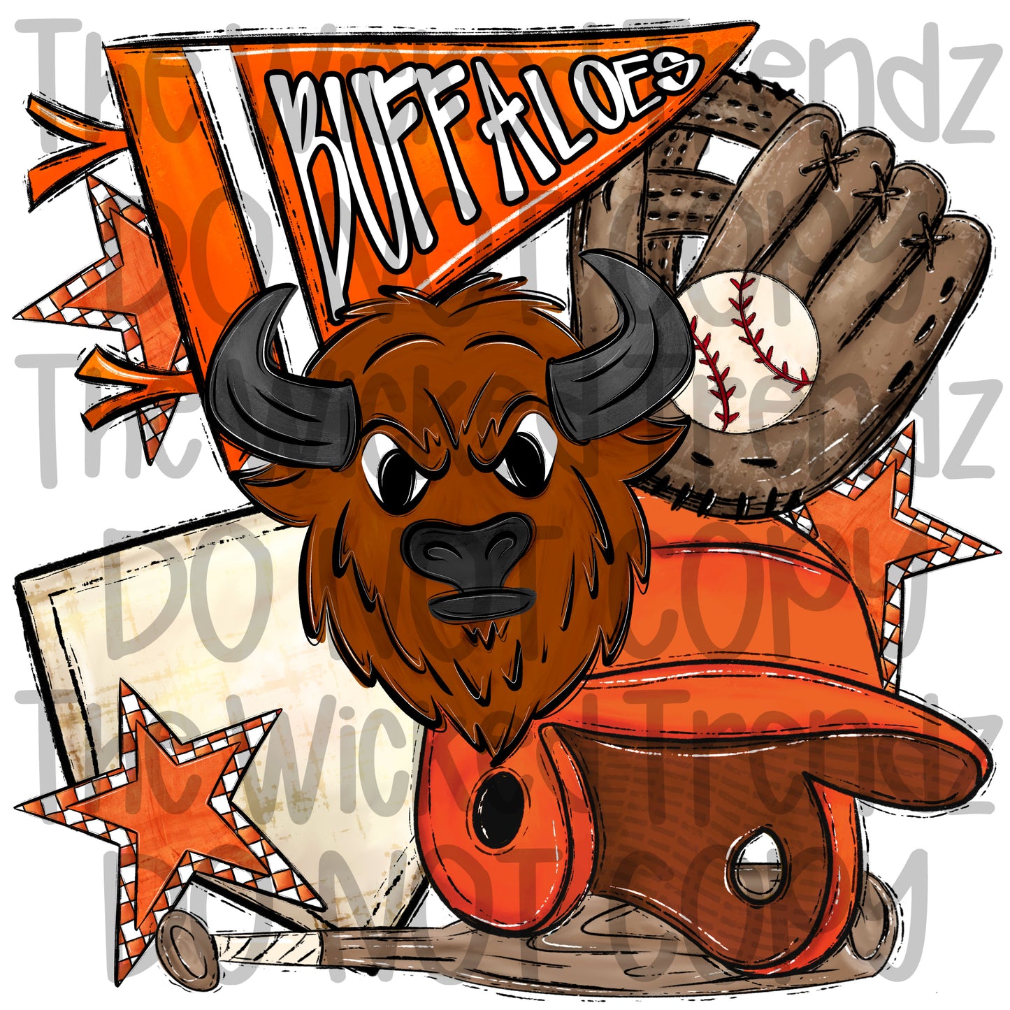 Buffaloes Orange Baseball Team Mascot Digital Design
