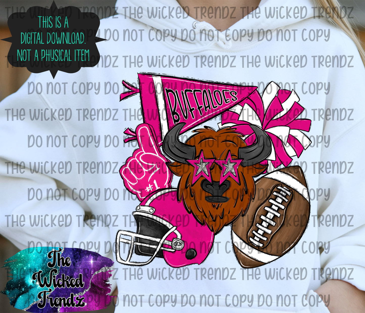 Buffaloes Pink Out Football Cheer Mascot Digital Design October Awareness