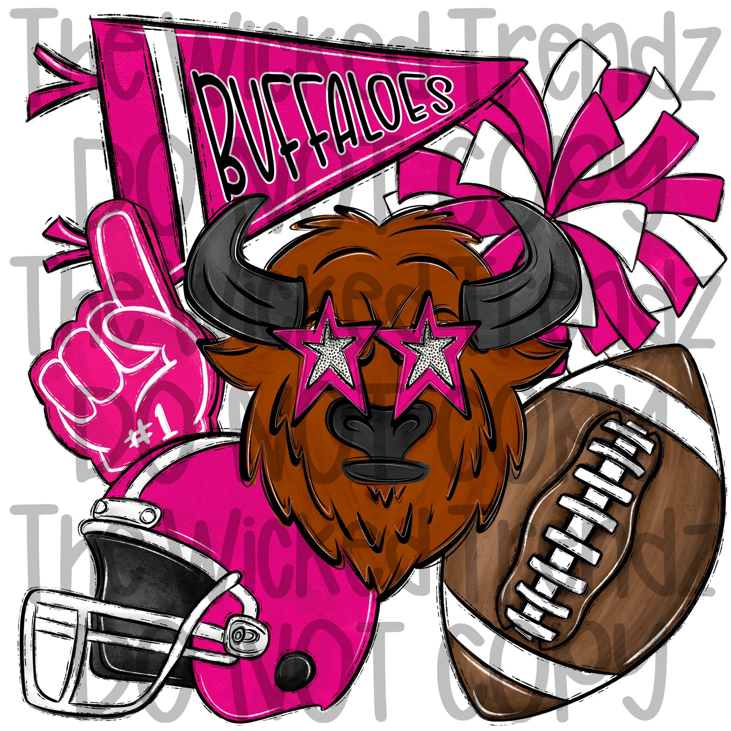 Buffaloes Pink Out Football Cheer Mascot Digital Design October Awareness