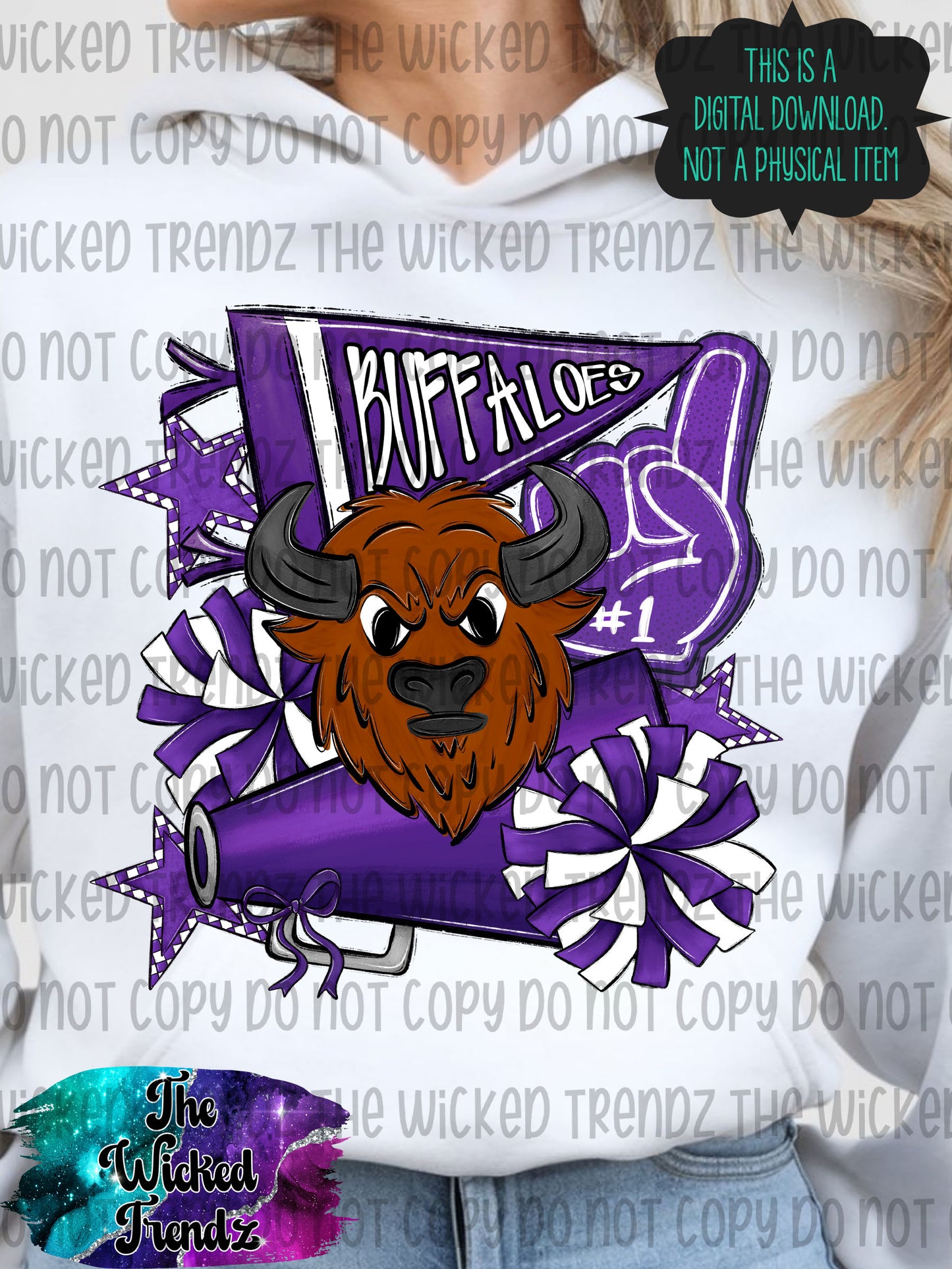 Buffaloes Purple Cheer Cheerleading Cheerleader Mascot Digital Design Spirit Shirt Design