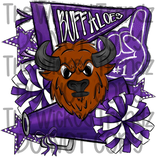 Buffaloes Purple Cheer Cheerleading Cheerleader Mascot Digital Design Spirit Shirt Design