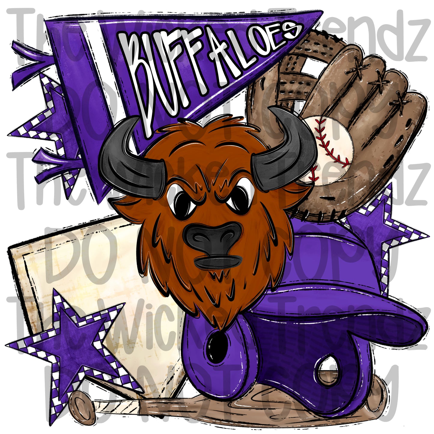 Buffaloes Purple Baseball Team Mascot Digital Design