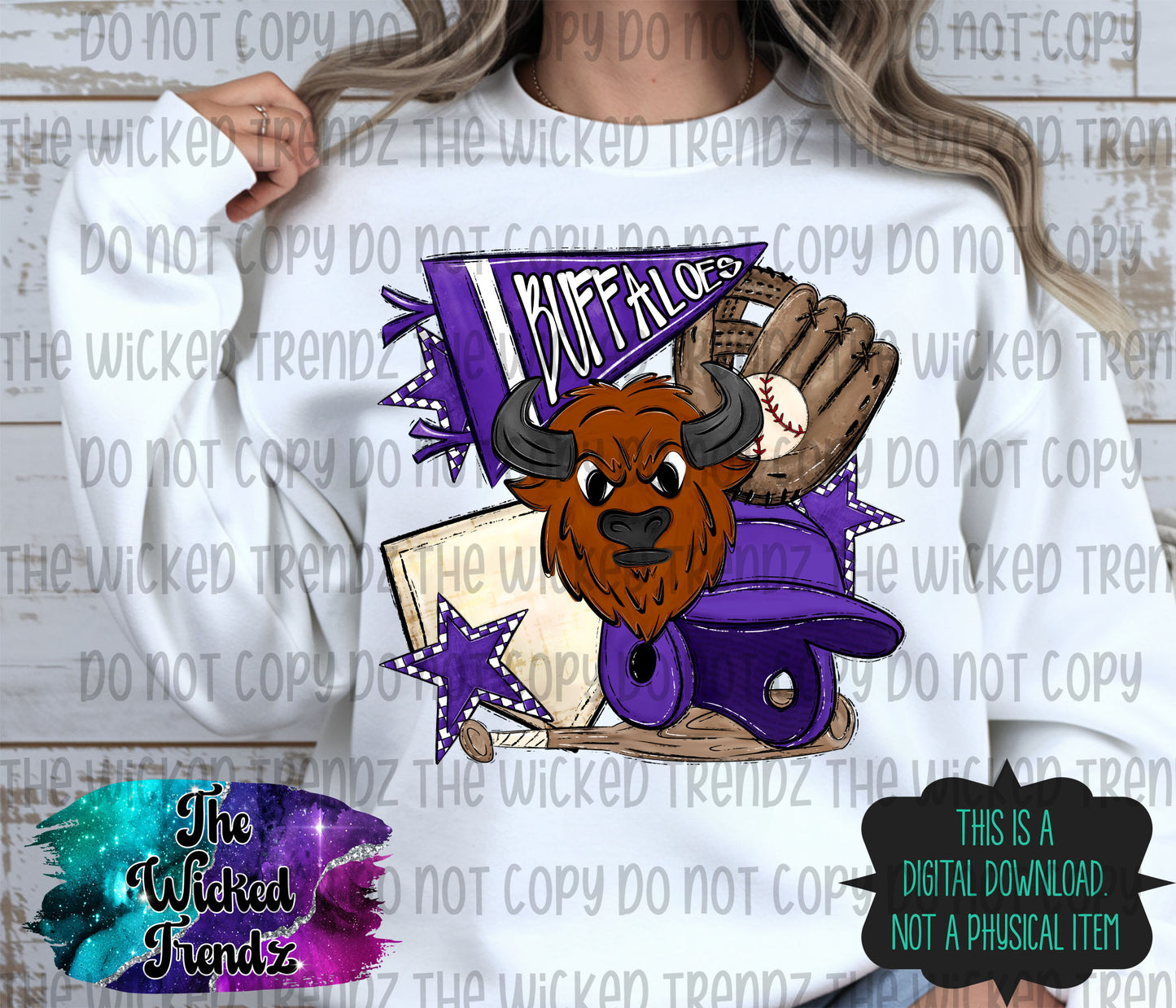 Buffaloes Purple Baseball Team Mascot Digital Design