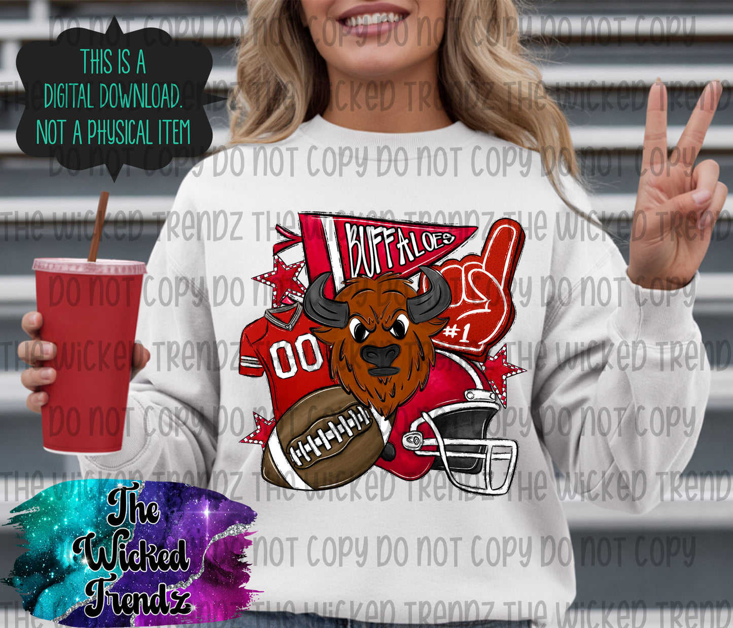 Buffaloes Red Football Mascot Digital Design