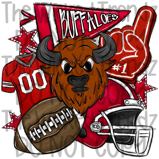 Buffaloes Red Football Mascot Digital Design