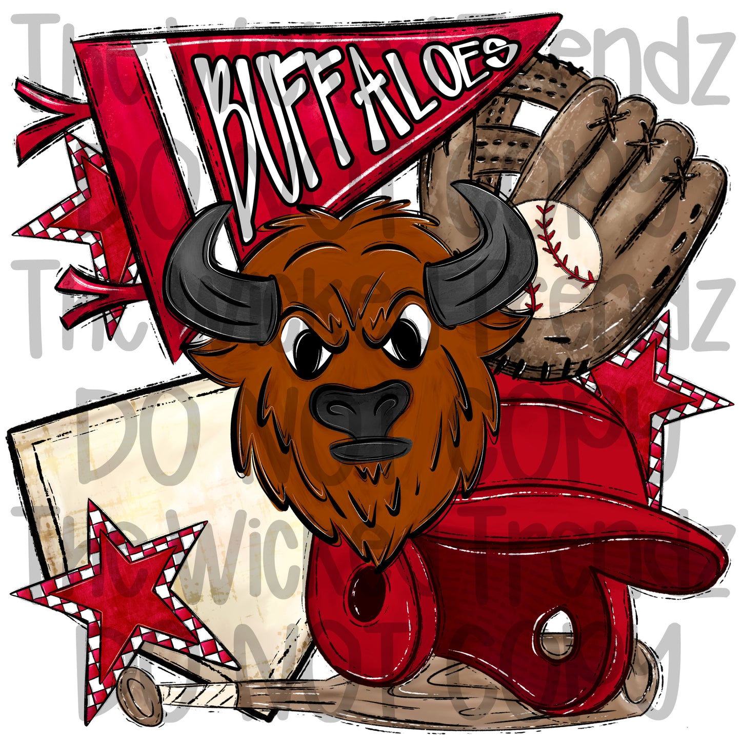 Buffaloes Red Baseball Team Mascot Digital Design