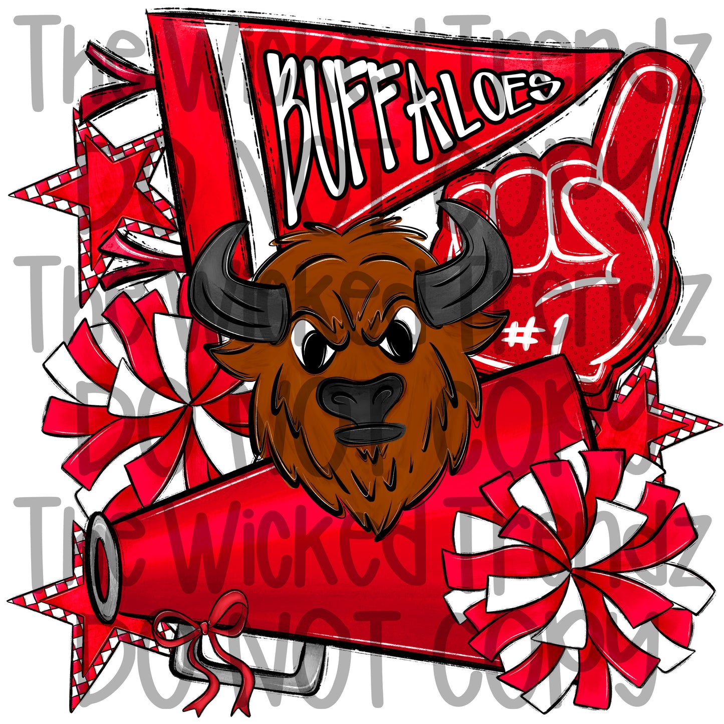 Buffaloes Red Cheer Cheerleading Cheerleader Mascot Digital Design Spirit Shirt Design