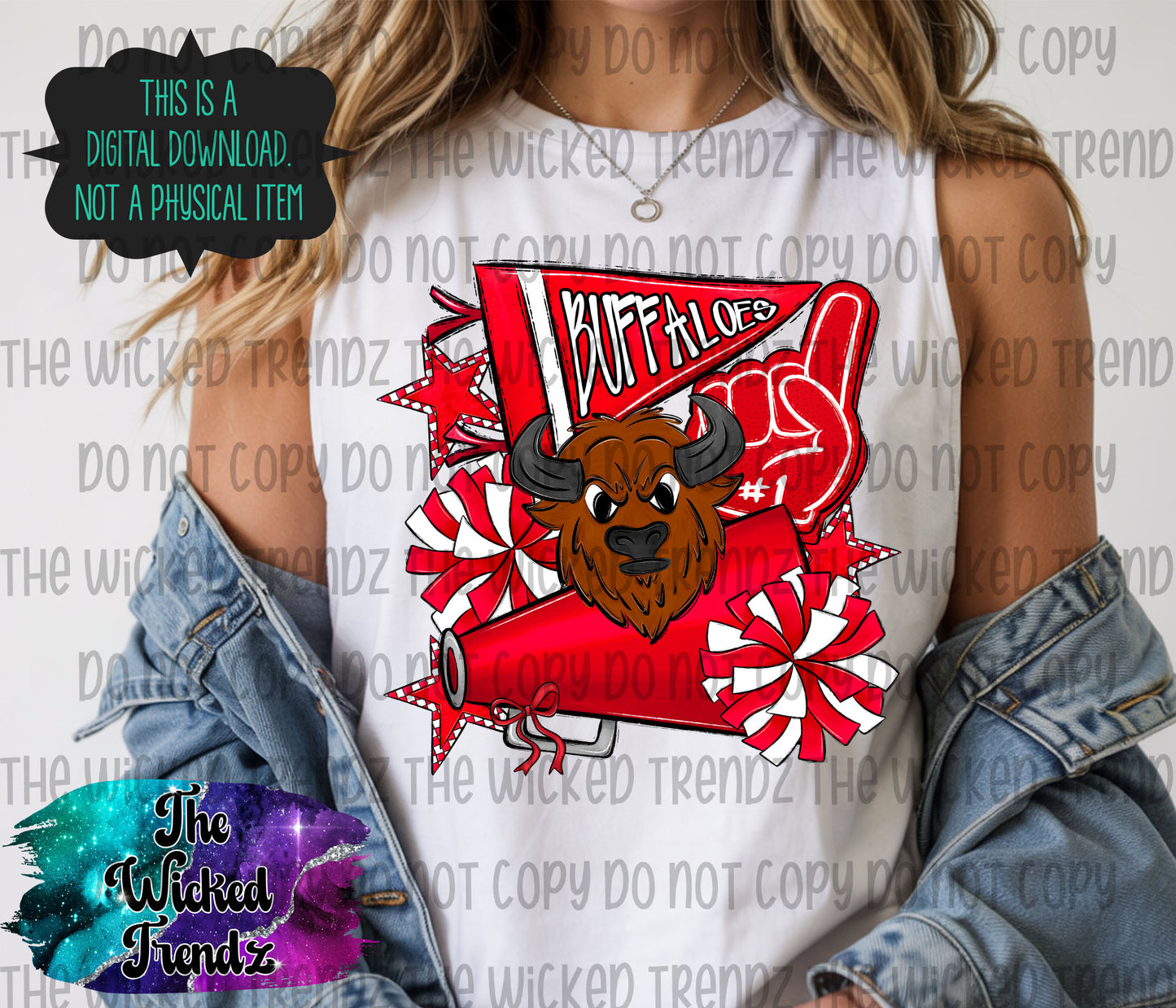 Buffaloes Red Cheer Cheerleading Cheerleader Mascot Digital Design Spirit Shirt Design