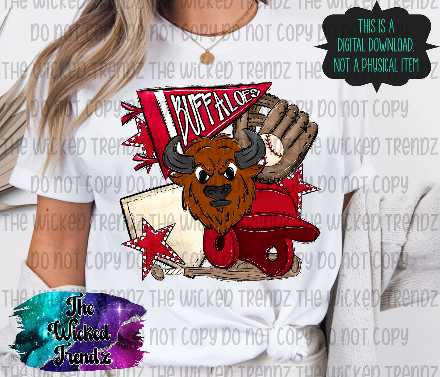Buffaloes Red Baseball Team Mascot Digital Design