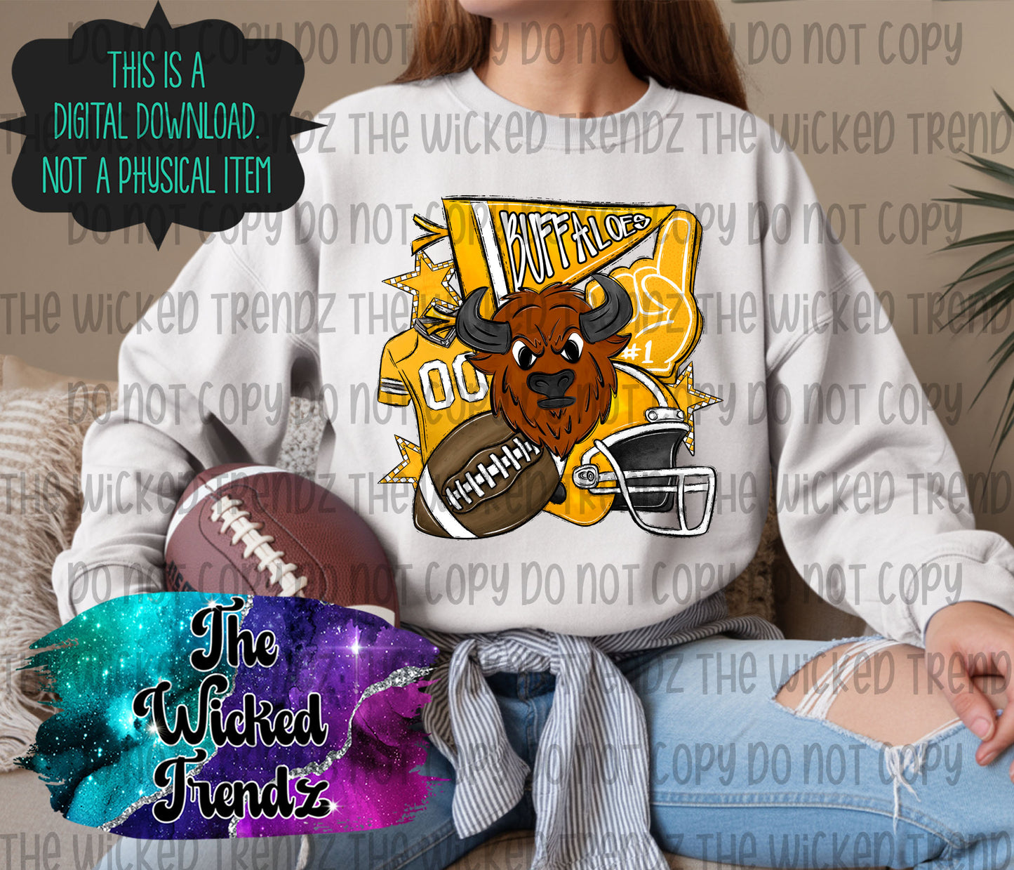 Buffaloes Yellow Football Mascot Digital Design