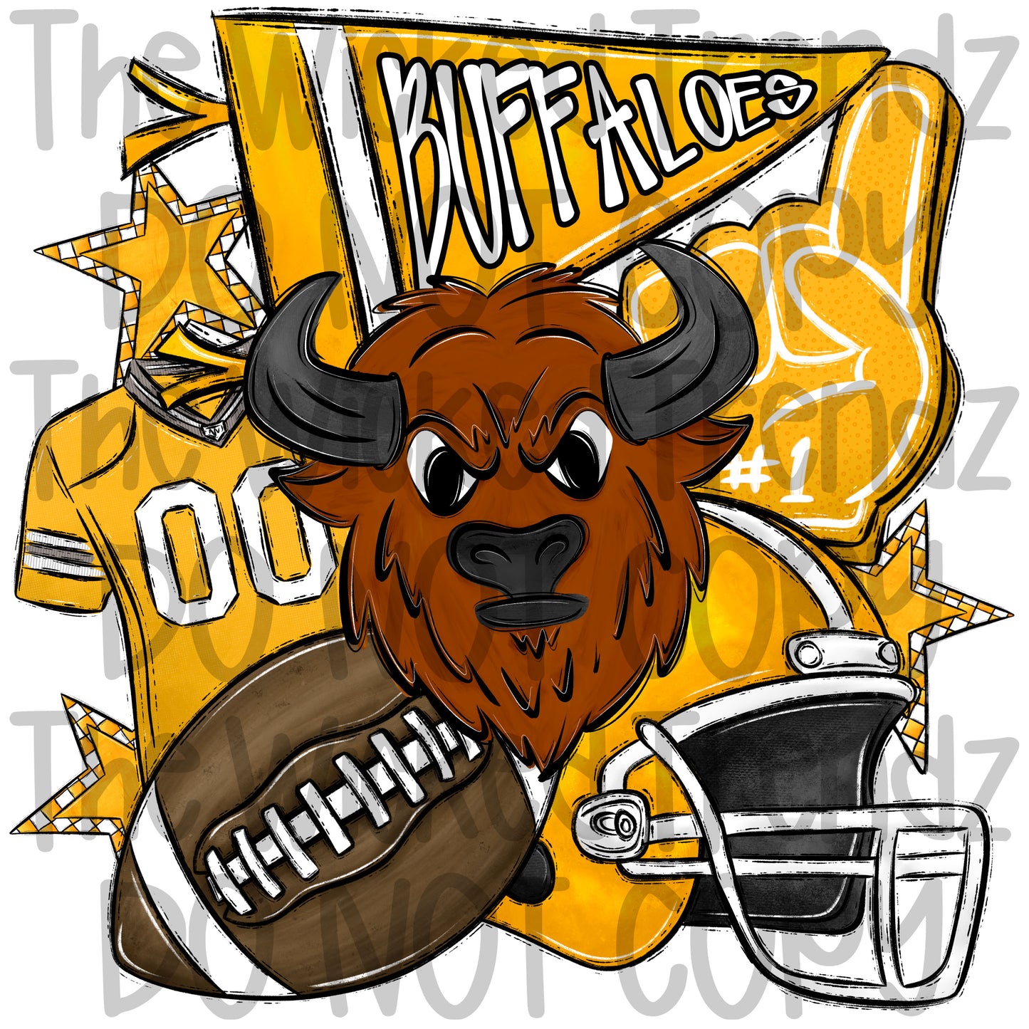 Buffaloes Yellow Football Mascot Digital Design