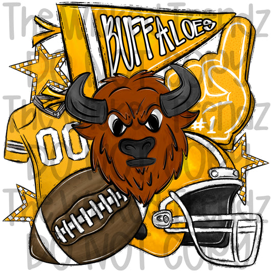 Buffaloes Yellow Football Mascot Digital Design