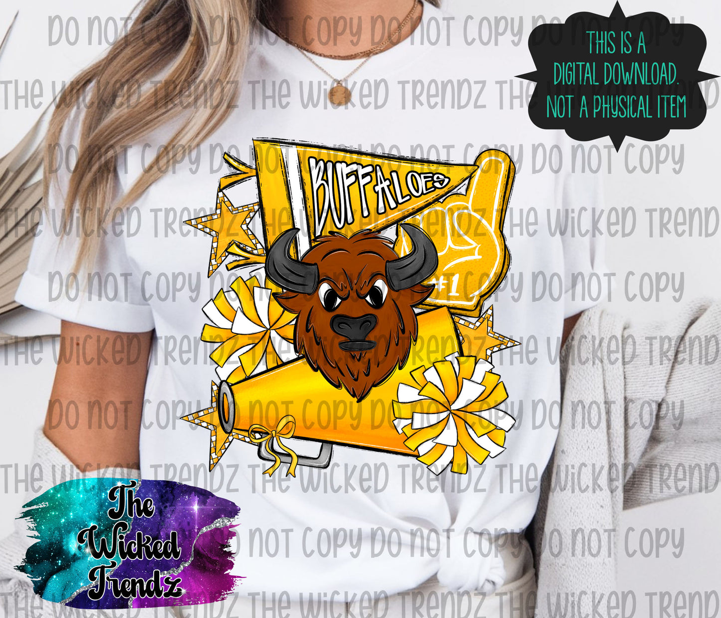 Buffaloes Yellow Cheer Cheerleading Cheerleader Mascot Digital Design Spirit Shirt Design